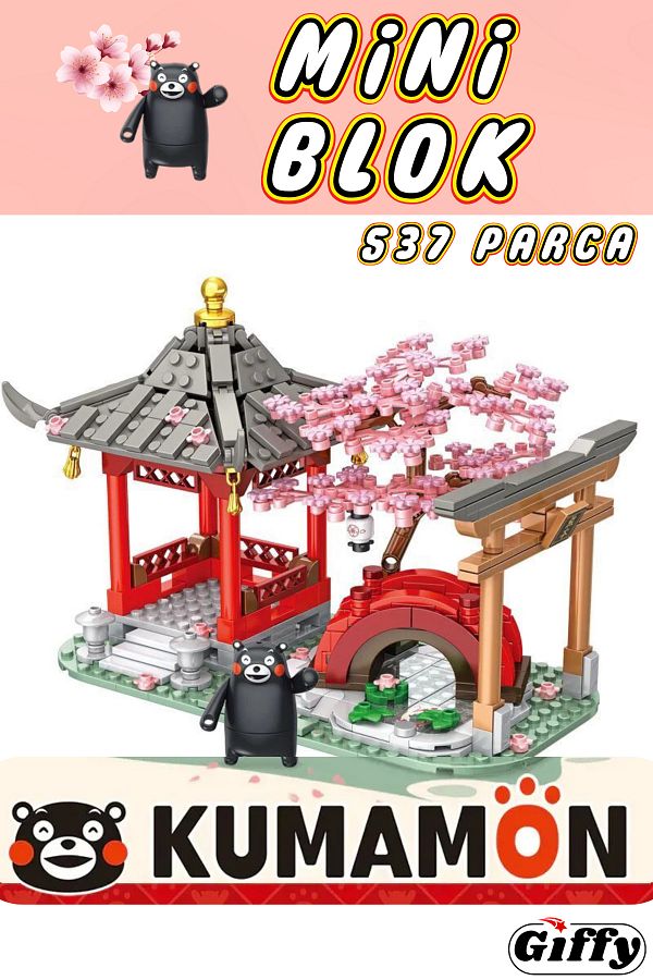 giffy-Kumamoto Bear and Cherry Blossom Park 537 Pieces Blocks Set Building Mini Block Boxed Interactive Hobby Set 1