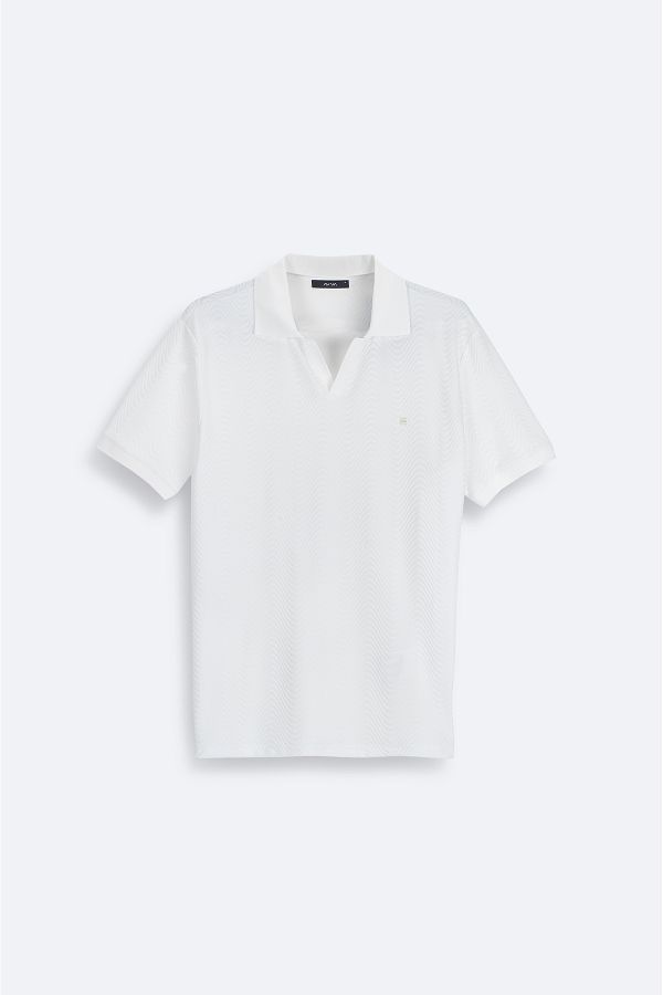 Avva-Men's Ecru Apaj Collar Jacquard T-Shirt A41Y1068 1