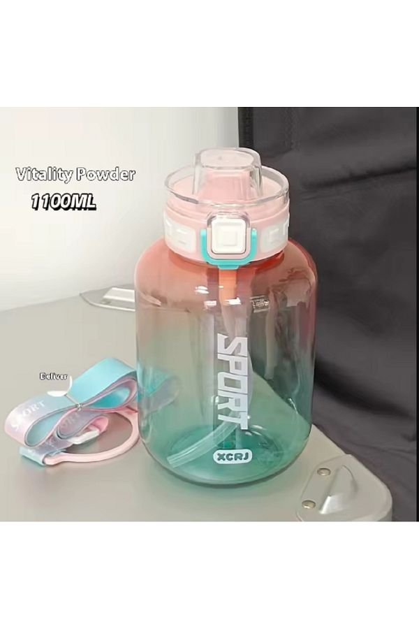 hediyeconcepti-1100ml Large Capacity Portable Sports Flask Soft Drink Thermos Camping Running Flask with Straw 1