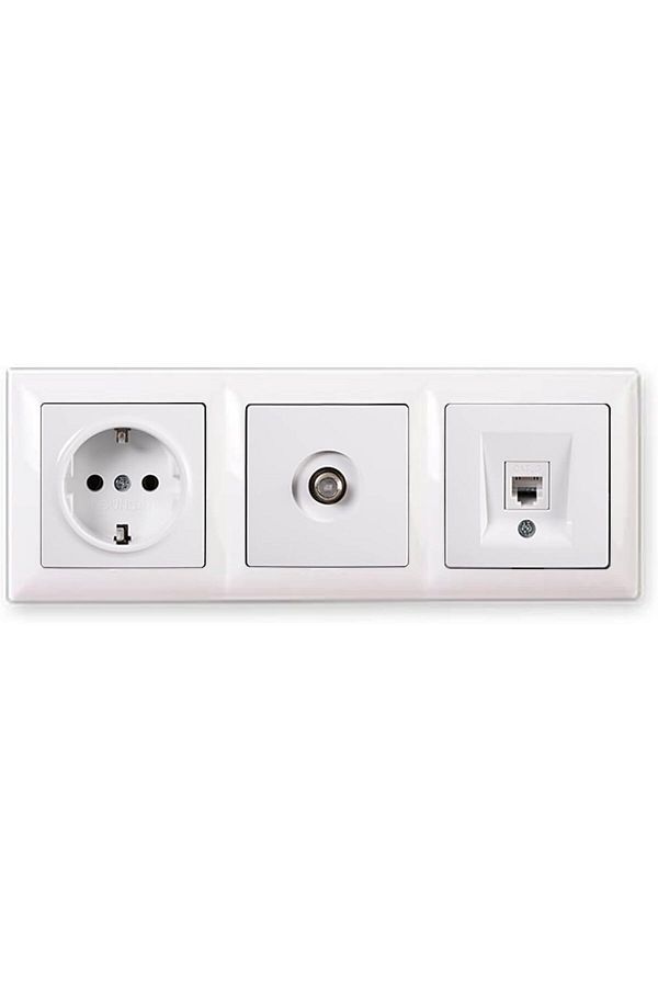 STOREMAX-Bystoreby Visage White Set of 3 Grounded Socket, F Connector and Numeris Cat3 Telephone Socket Set Newd 1