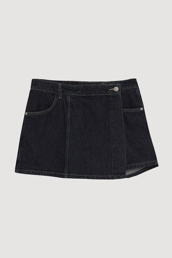 Quzu-Fusta scurtă din denim cu nasturi în față, albastră 1