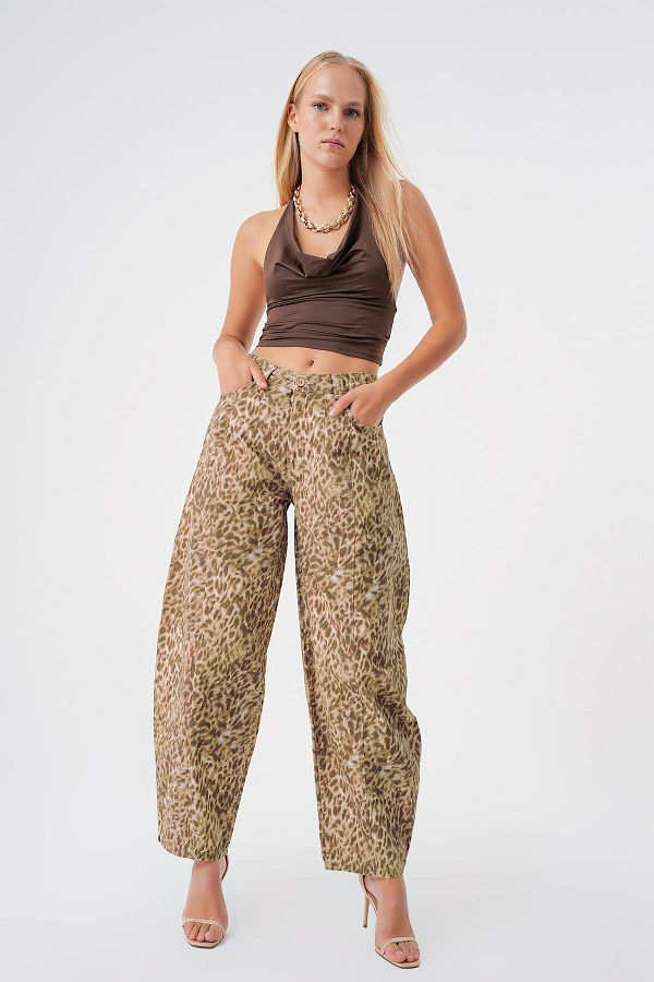 BPF-High Waist Balloon Fit Jeans - Multicolored Leopard Pattern 1