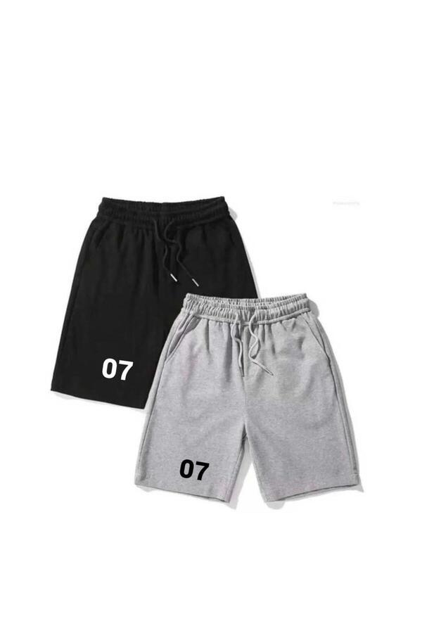 woonkey-Unisex Printed Combed Shorts Black and Gray Set of 2 New Season 1