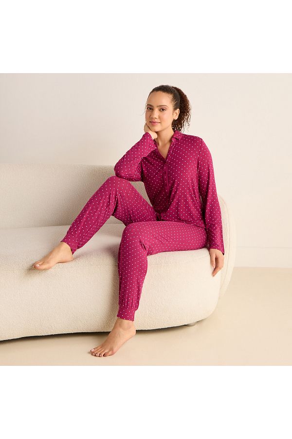 FAV-Polka Dot Print Shirt and Pyjama Set 1