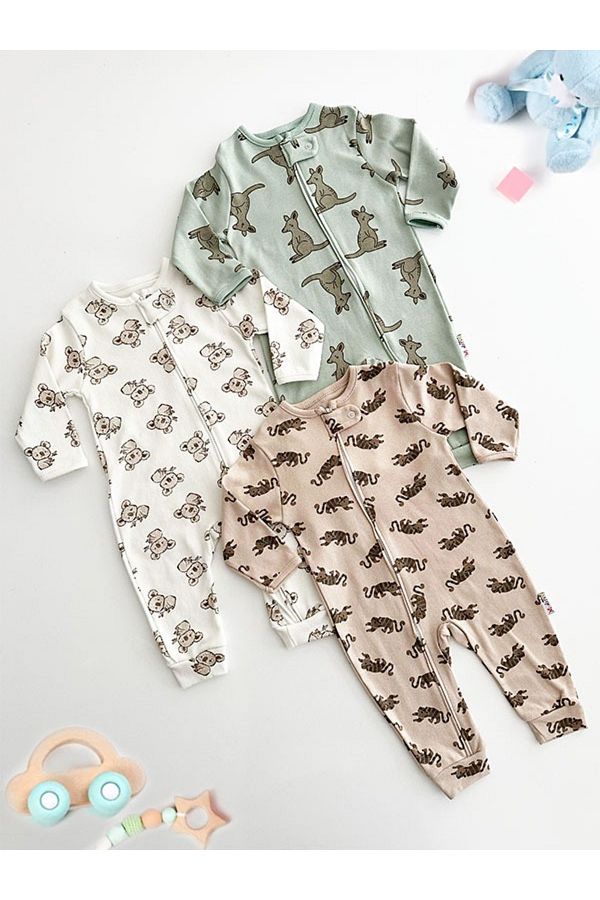 Anime Marketi-Unisex Baby Animal Print Jumpsuit Set 3 Pieces Jumpsuit 100% Cotton - Sleeping Bag 1