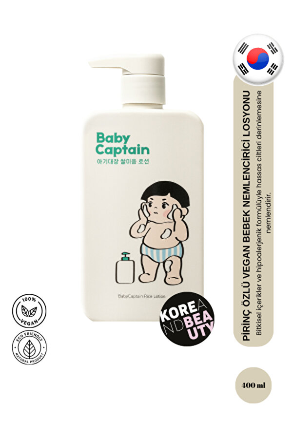 BabyCaptain Rice Lotion 400ml | Bebekler İçin Pirinç Lapası Özlü Vegan Nemlendirici Losyon