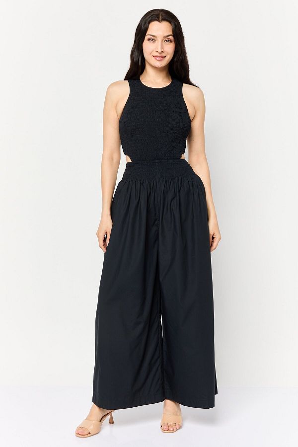 Esprit-Women Textured Sleeveless Jumpsuit, Black 1