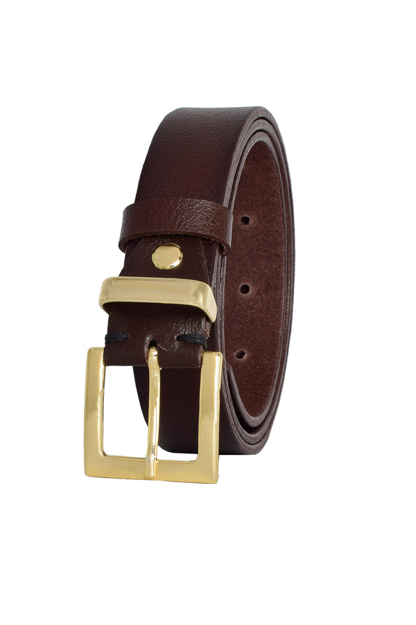 GoDeri-100% Genuine Leather, Gold Set Buckle 3 Cm Dark Brown Women's Belt; Dress, Trouser Belt = 3cm-kdn-47 1
