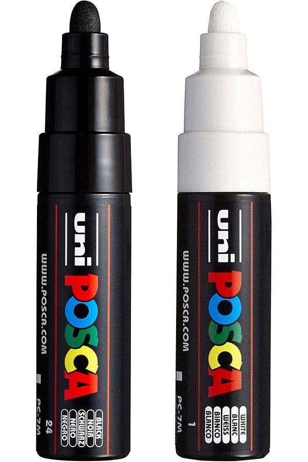 STOREMAX-Jvnnastore Uni Pc-7M Marker Art Pen - Large Bullet Tip - 4.5-5.5 mm Nib - - Black and White 1