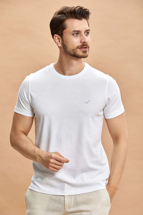 SMILE-Men's White T-Shirt - Basil Crew Neck 1