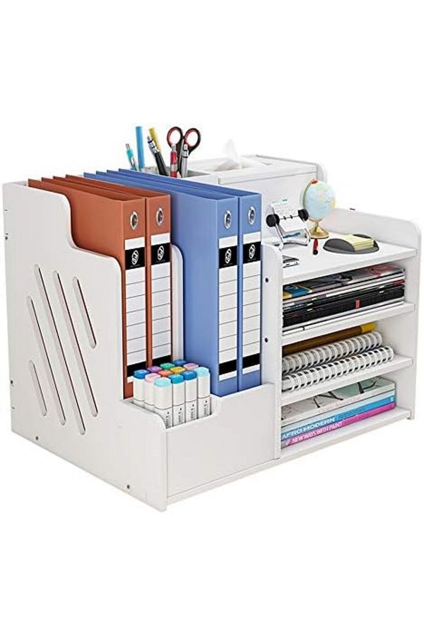Generic-White Desktop Organizer, Multipurpose File Tray Storage Shelf Rack for Office, Home, School Use 1