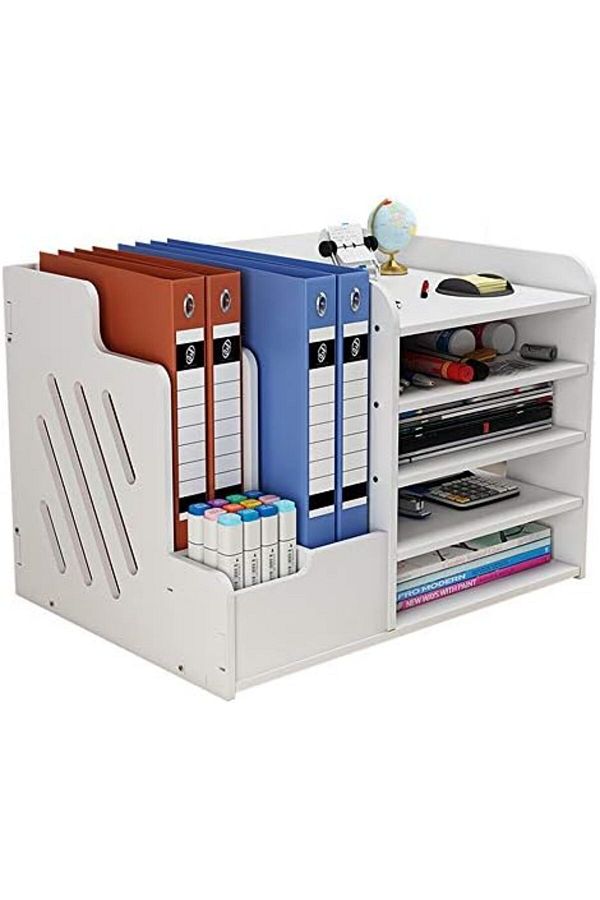 Generic-White Desktop Organizer Rack – Multipurpose File Tray Storage Shelf for Home, Office, School Use 1