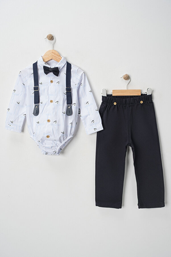 tinytrends Edin Erkek Bebek Desenli Zıbın Gömlek Pantolon Salopet Takım Elbise Bayramlık