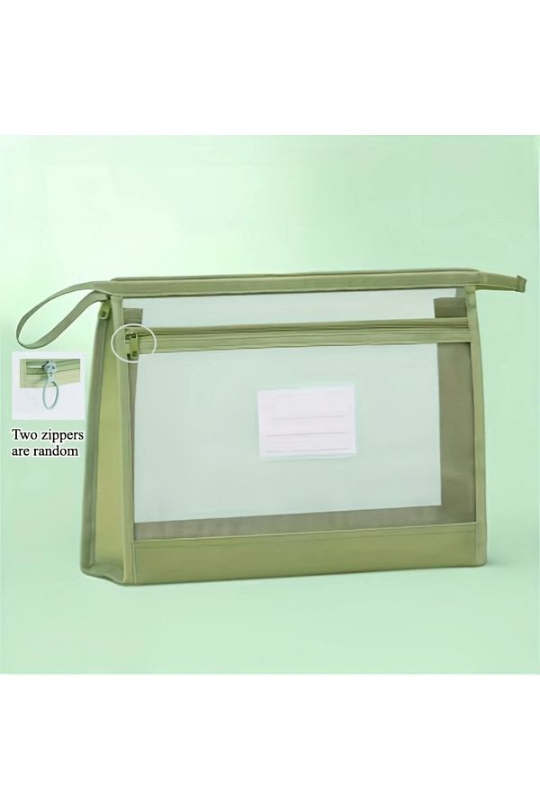 GlassySKY-Double Layer Zippered Transparent Mesh Storage Bag,School Office Work Organizer Briefcase 1