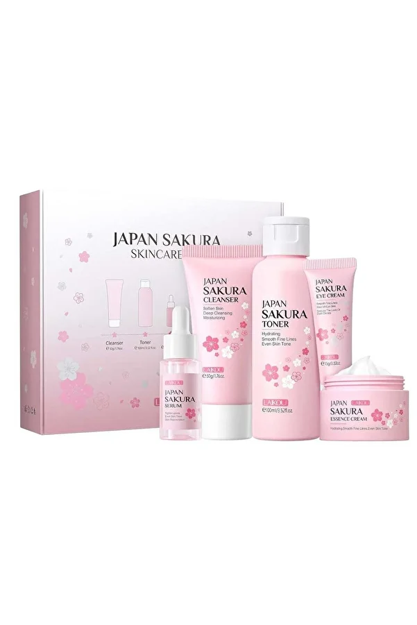 LAIKOU-SAKURA Laikou Japan Sakura Skincare Set | Cleanser, Toner, Serum, Eye Cream & Essence Cream for Hydr 1
