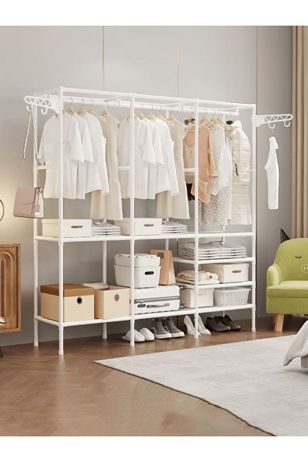 Taimi-Metal Clothes Organizer Multi Functional With three Sections And Poles For Hanging Clothes White 1