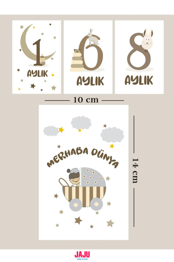 Jaju Baby Yeni Doğan Bebek Ay Kartları | 1-12 Ay Doğum & Kırkı Çıktı | Fotoğraf Çekim Unisex Anı Kartları Seti