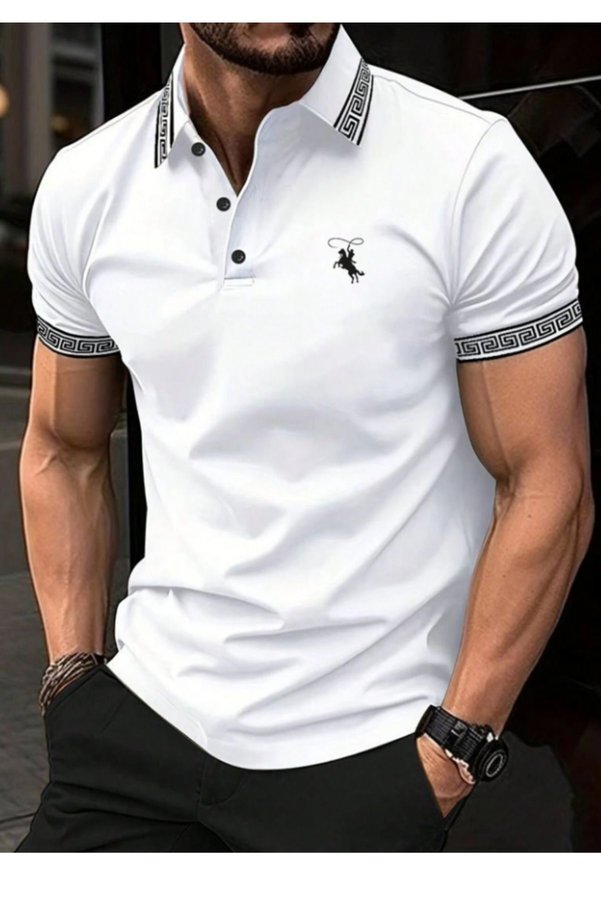 FEEL STYLE FS Horse Embroidered Collar Detail Polo Neck T-shirt