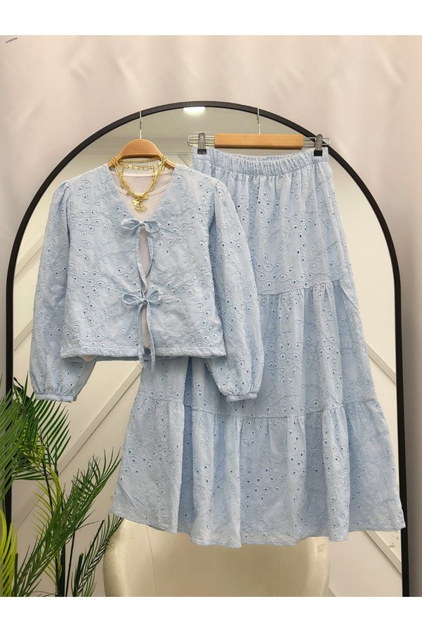 YEDİLALE Guipure Lace Front-Tie Jacket Skirt Two-Piece Set [innerwear not included]