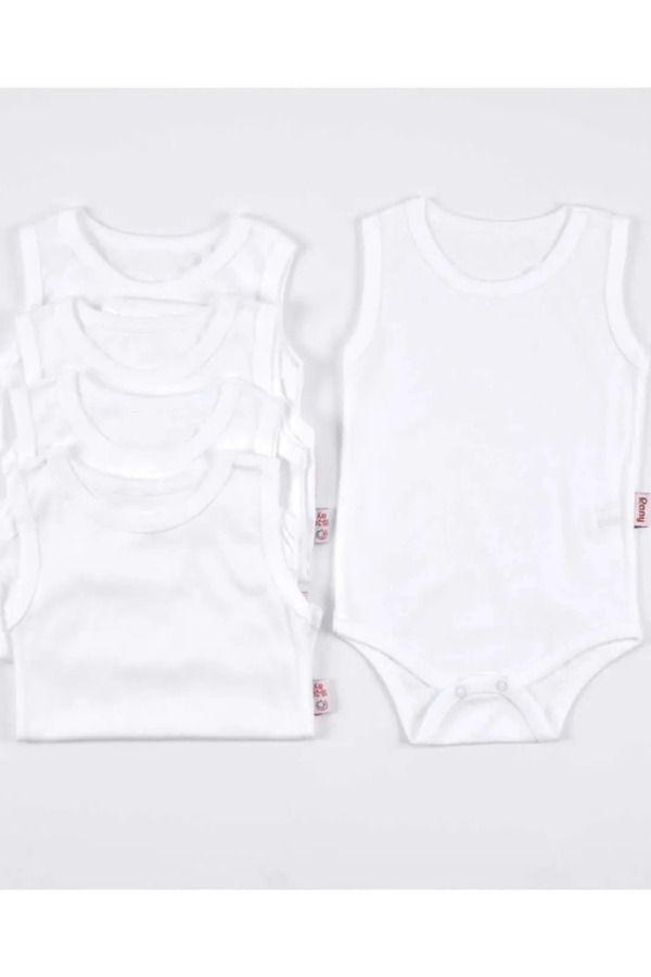 AYVELLA 5'li Bebek Atlet Body Beyaz Nefes Alabilen Pamuklu Kumaş YENİDOĞAN Bisiklet Yaka
