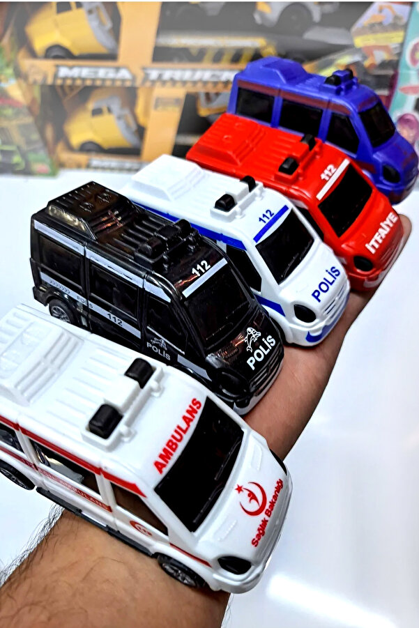 ALYTOYS Araç Set 5 Adet Çek Bırak 112 Acil Minibüs Set Ambulans Itfaiye Polis Jandarma Emniyet 11x25cm