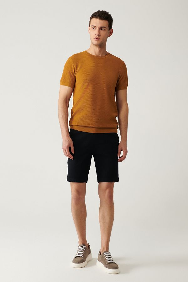 Avva-Men's Black Elastic Waist Soft Buttoned Aspendos Shorts A41Y3735 1