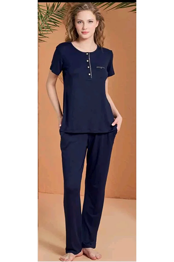 PJS-Women's Summer Half Button Pants Suit Size 38-48 1