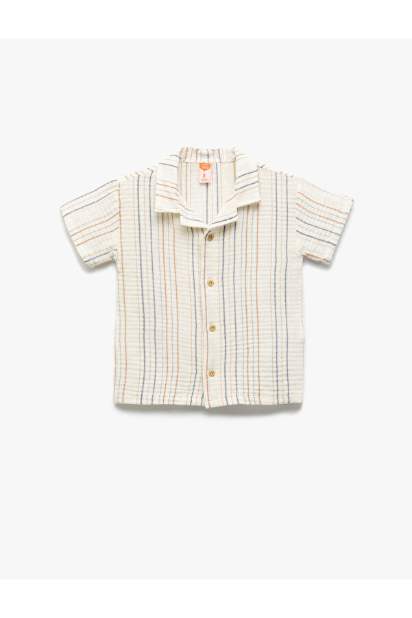 Koton Kısa Kollu Pamuklu Çizgili Müslin Gömlek