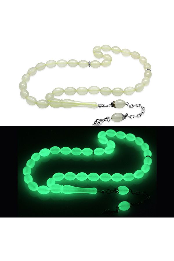 Tesbihane-Non-Tarnish Metal Tasseled Barley Cut Cat's Eye Rosary 1