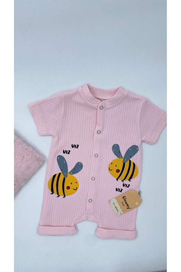 Gleamy FINDIK BEBE KIDS ARI DESEN ÇITÇITLI KISA KOLLU ŞORT TULUM(ZIBIN)%100 PAMUK