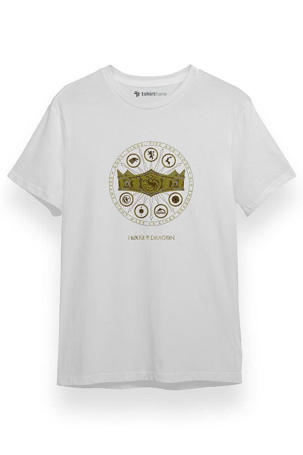 Tshirthane-House Of The Dragon Seven Kingdom Crown Λευκό κοντομάνικο ανδρικό μπλουζάκι 1