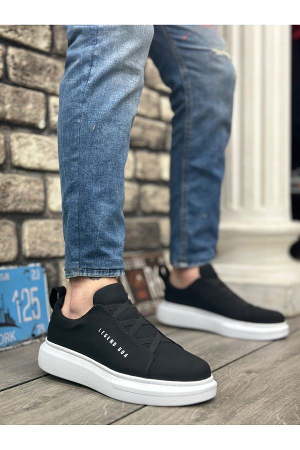 turkuaze-BA0134 BOA Thick High Sole Cross Band Black White Men's Shoes 1
