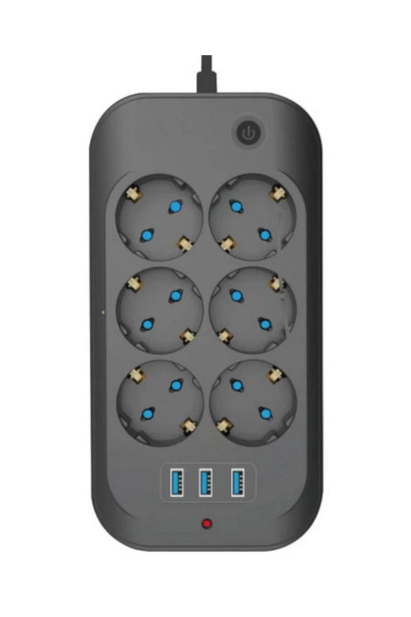 Miracle Omni-Thermal Current Protected, Child Proof, 6-Piece 2 Mt Extension Cable 6 X Socket, 3 X USB 1