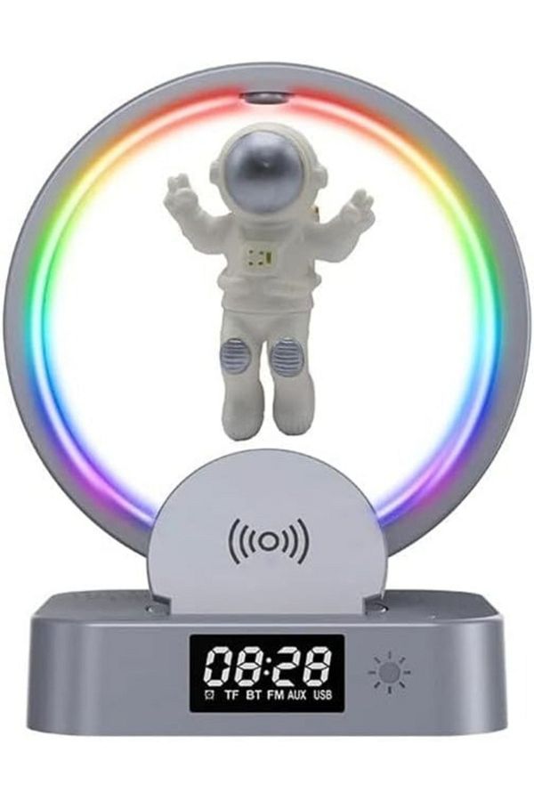 Generic-Magnetic Levitating Astronaut Bluetooth Speaker with Light, Clock & Wireless Charging – Golden 1