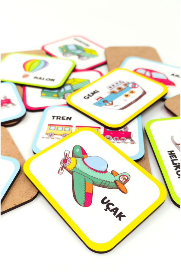 kutuTR Renkli 16 Parça Araçlar Zeka Kartı Eşleştirme Oyunu Çocuklar İçin