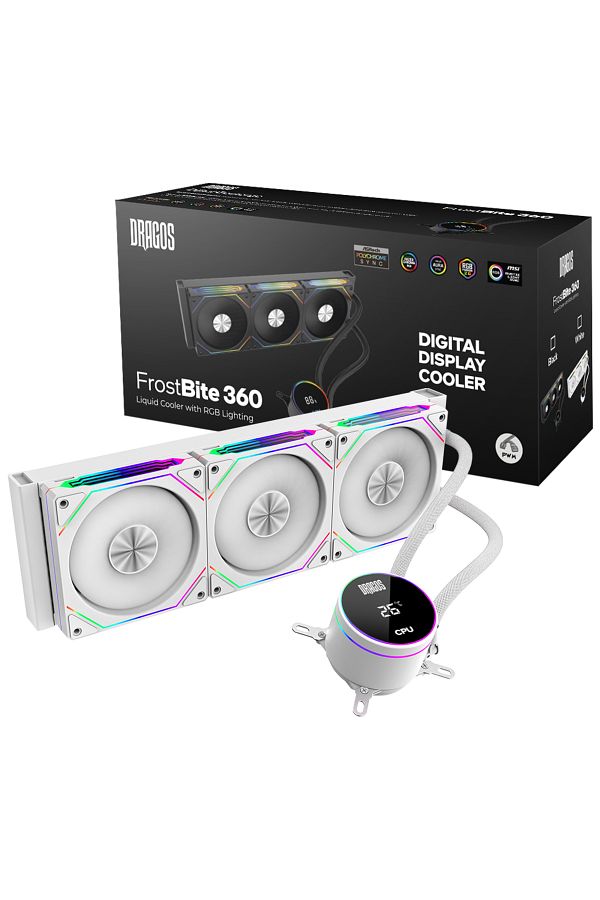 DRAGOS-Frostbite 360 Intel-Amd 360mm Argb White Liquid Cooler with Heat Indicator 1