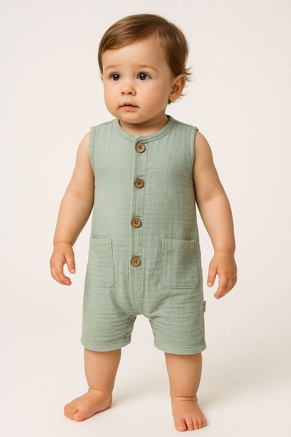 Mai Perla Organik Müslin Yazlık Naturel Cepli Bebek Tulum