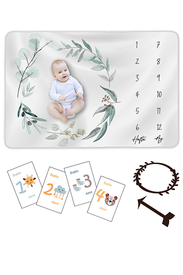 Moky Design Bebek Hediyelik Aylık Fotoğraf Anı Battaniyesi, Hediye Erkek Kız Bebek Yeni Doğan Doğum Hediyesi