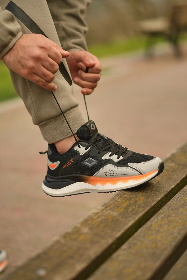 SOLAZER-Men's Black Orange Sneaker Casual Sports Shoes 042 1