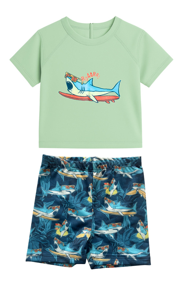 İYİBU Unisex Kısa Kollu Bebek 2’li Mayo Takımı Hızlı Kuruyan Su İtici Mayo Köpekbalığı Desenli