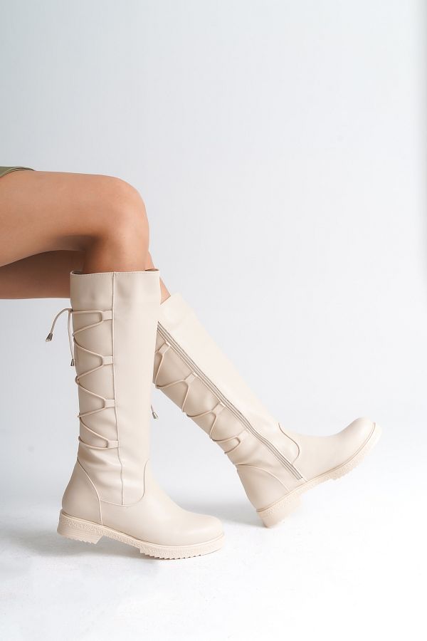 Capone Outfitters-Kniehohe Damenstiefel mit Schnürung hinten – seitlicher Reißverschluss 1