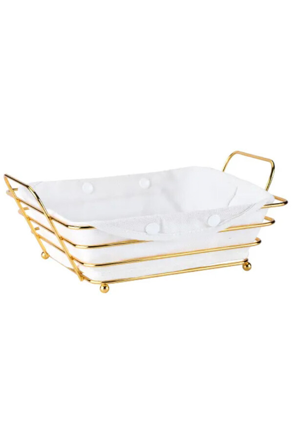 PUFO-Rectangular metal basket kitchen for serving bread, with legs and removable textile cover 1
