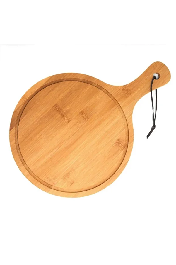 PUFO-round bamboo platter with handle for serving food, appetizers, pizza, 44 cm, brown 1