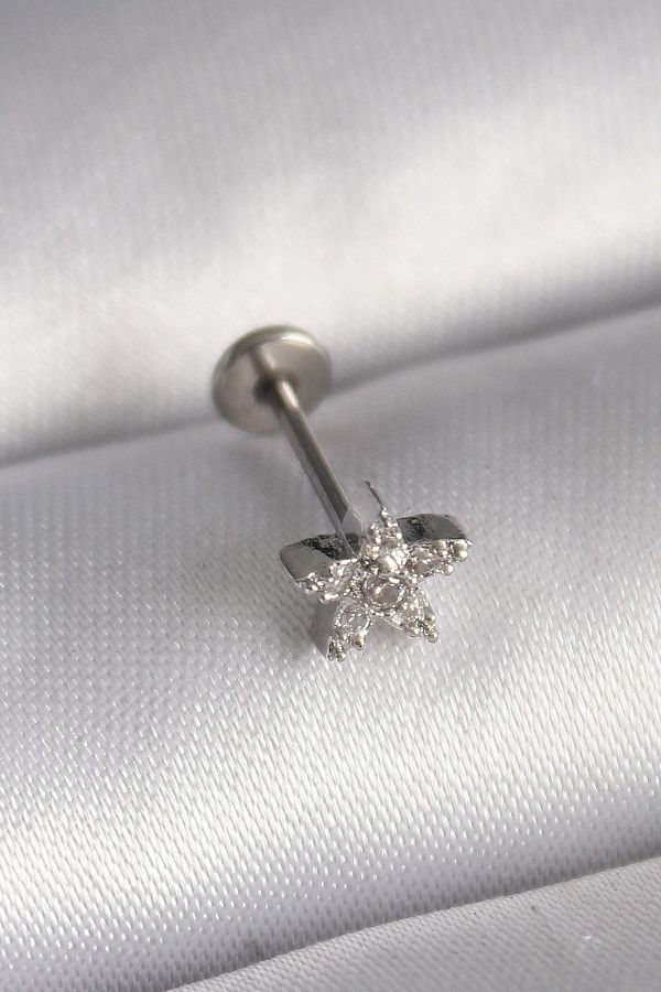 ANATOLİA TASARIM-316L Steel Silver Color Zircon Stone Star Model Tragus Piercing 1