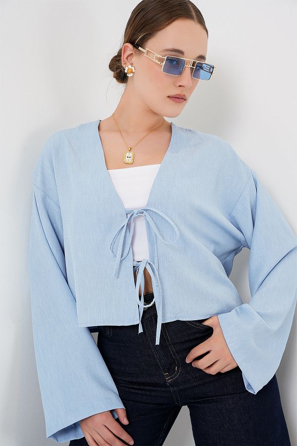 Bigdart-Kimono de in cu cravată în față 960 - Albastru 1