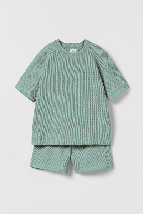 hepbaby Çağla, Waffle Dokulu Şortlu Çocuk Takım HB23990