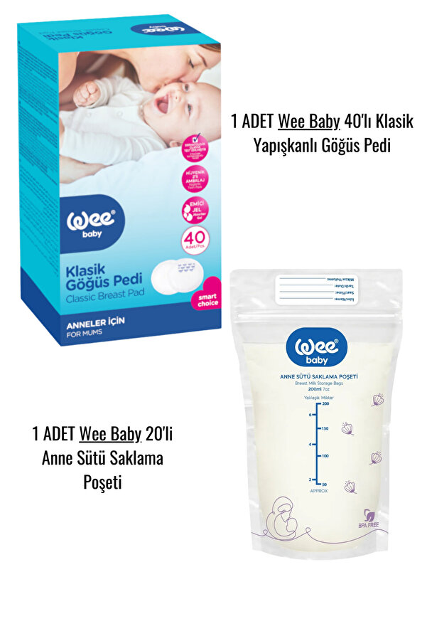 Wee Baby Wee 558 Süt Saklama Poşeti 20'li Ve Wee Baby 132 Göğüs Pedi Klasik 40'lı