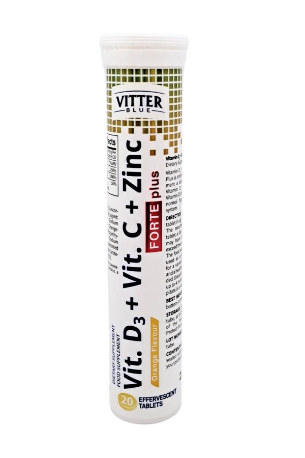 VITTER BLUE-Vit D3+C+Zinc Effervescent Tablets Orange 20'S 1