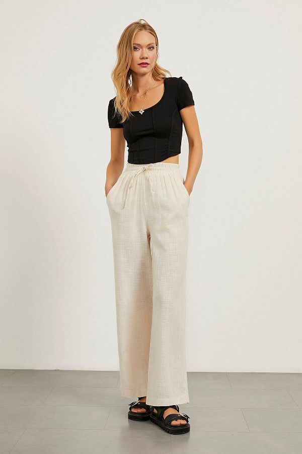 ASEDE-Comfortable Fit Linen Trousers with Elastic Waist 1