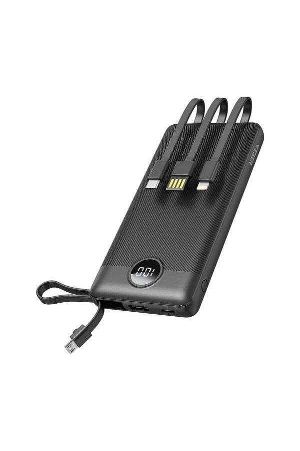 Veger-20000mAh Power Bank with 4 Built-in Cables Compatible with All Devices Black 1